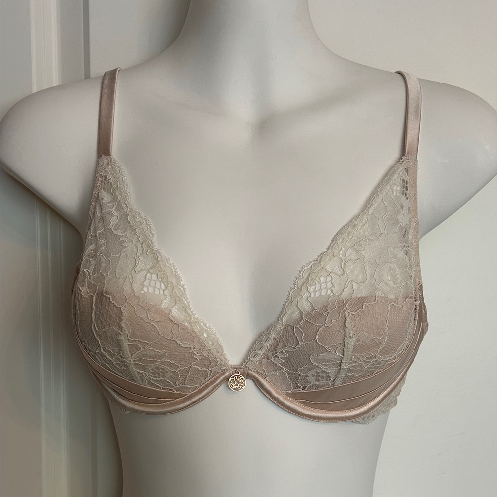 Marks & Spencer Lace Overlay Bra in shades of cream.